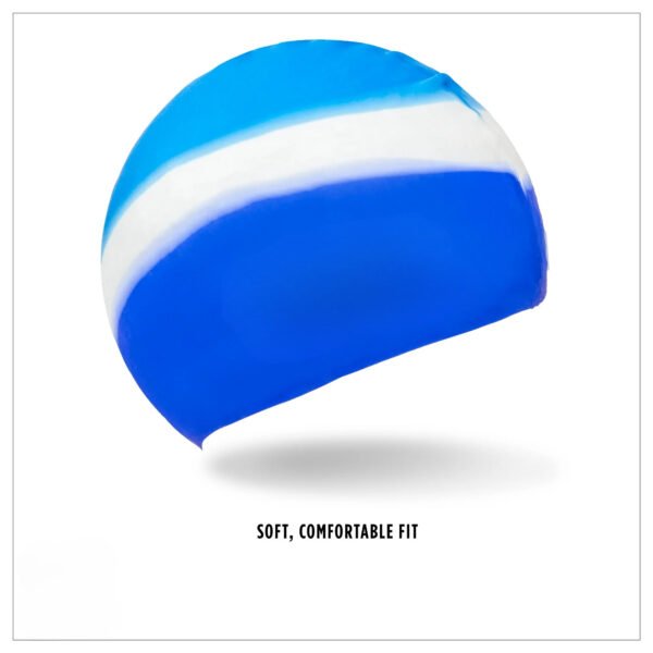 Latex-free Silicone Junior Swim Cap, Blue/White - Image 3
