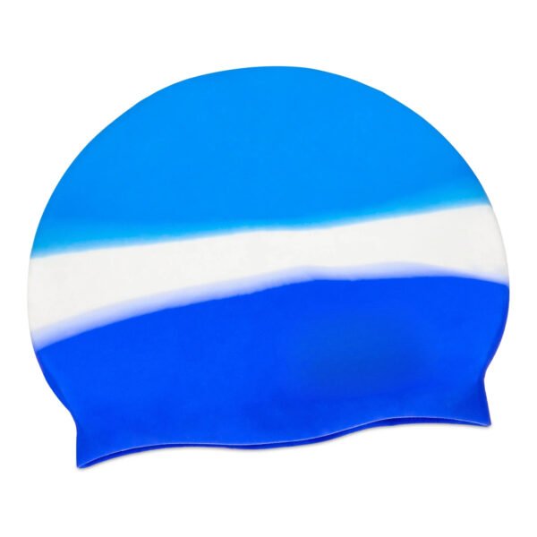 Latex-free Silicone Junior Swim Cap, Blue/White - Image 2