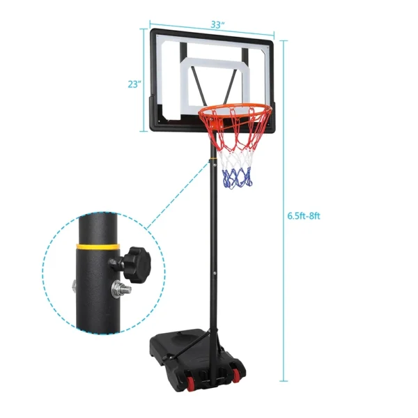 6.5ft-8ft Portable Basketball Hoop System Stand, Height Adjustable - Image 4